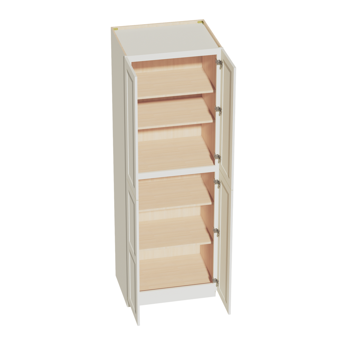 TW-TP3090: Creamy White Shaker 30"W x 90"H x 24"D 4 Door & 5 Shelves Tall Shelf Pantry Cabinets