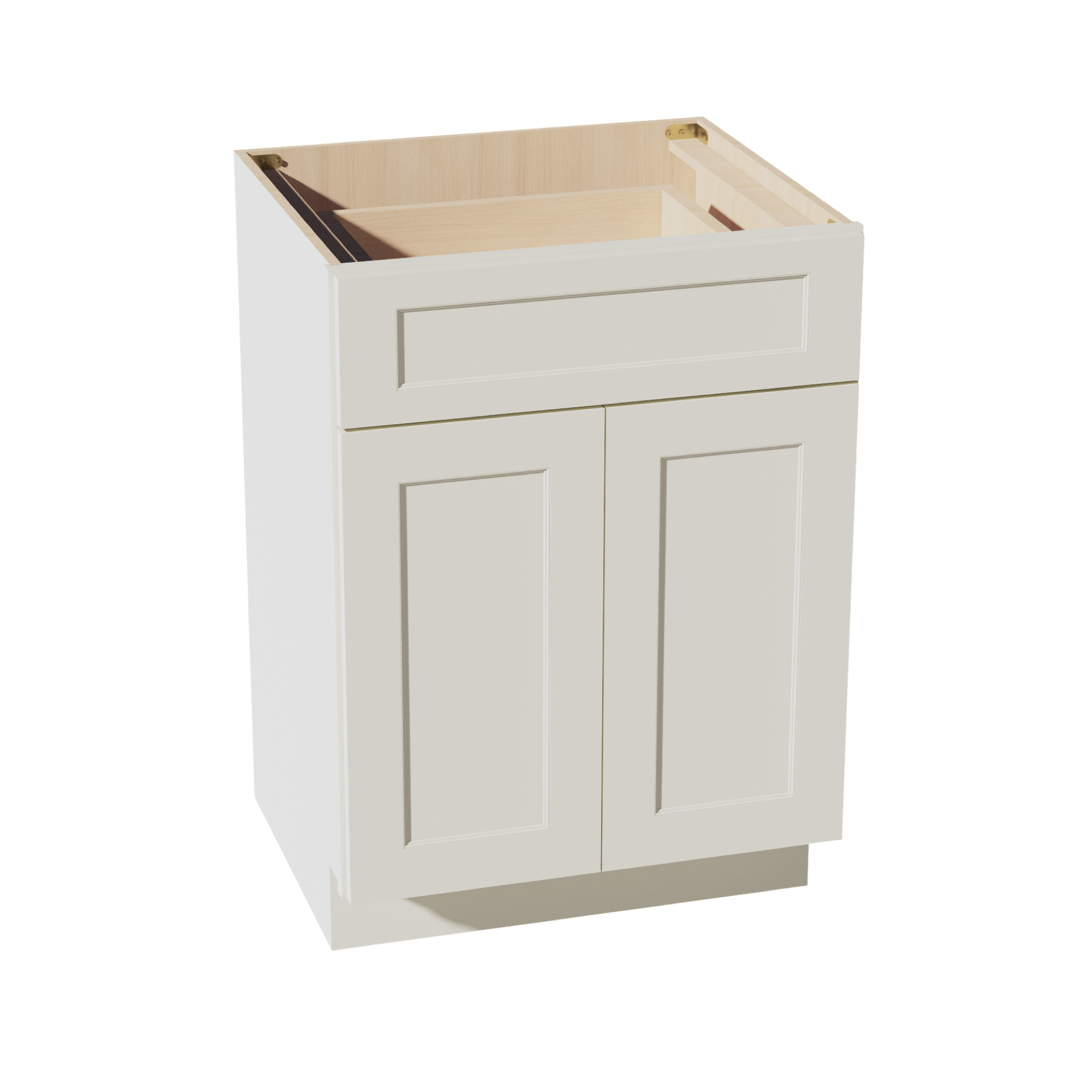 TW-VB2421: Creamy White Shaker 24"W x 34-1/2"H x 21"D 2 Doors & 1 Drawer Double Door Vanity Base Cabinets