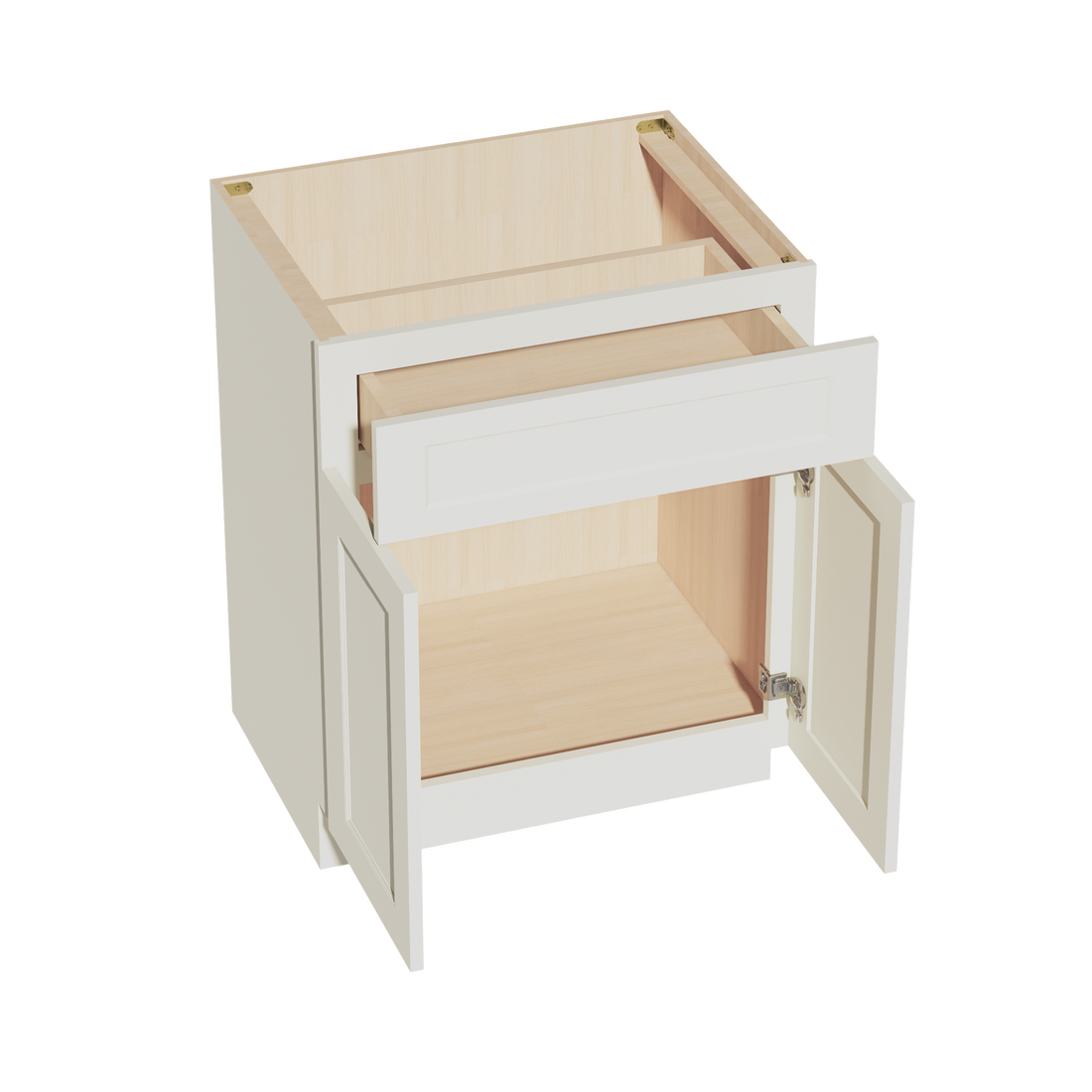 TW-VB2721: Creamy White Shaker 27"W x 34-1/2"H x 21"D 2 Doors & 1 Drawer Double Door Vanity Base Cabinets