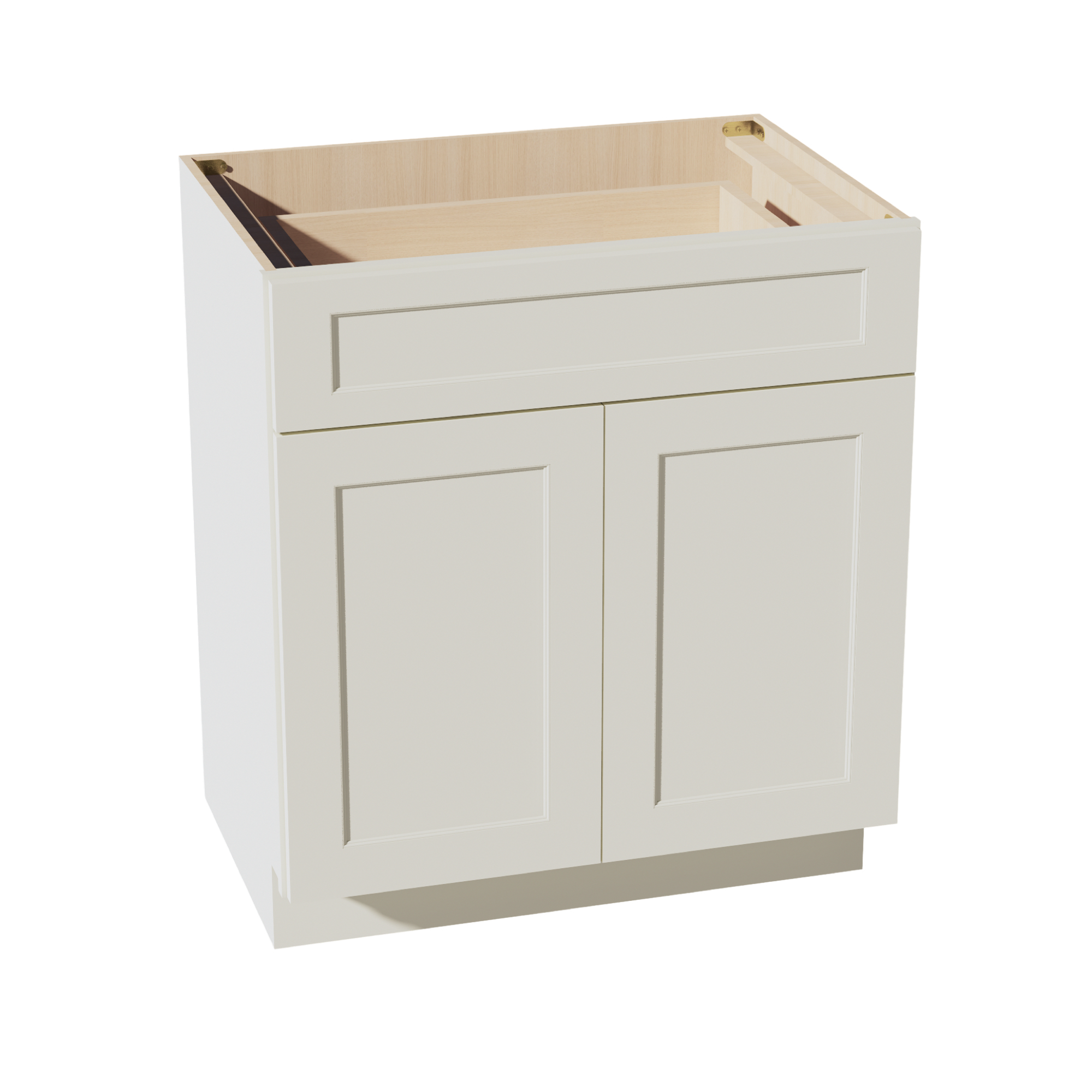 TW-VB3021: Creamy White Shaker 30"W x 34-1/2"H x 21"D 2 Doors & 1 Drawer Double Door Vanity Base Cabinets
