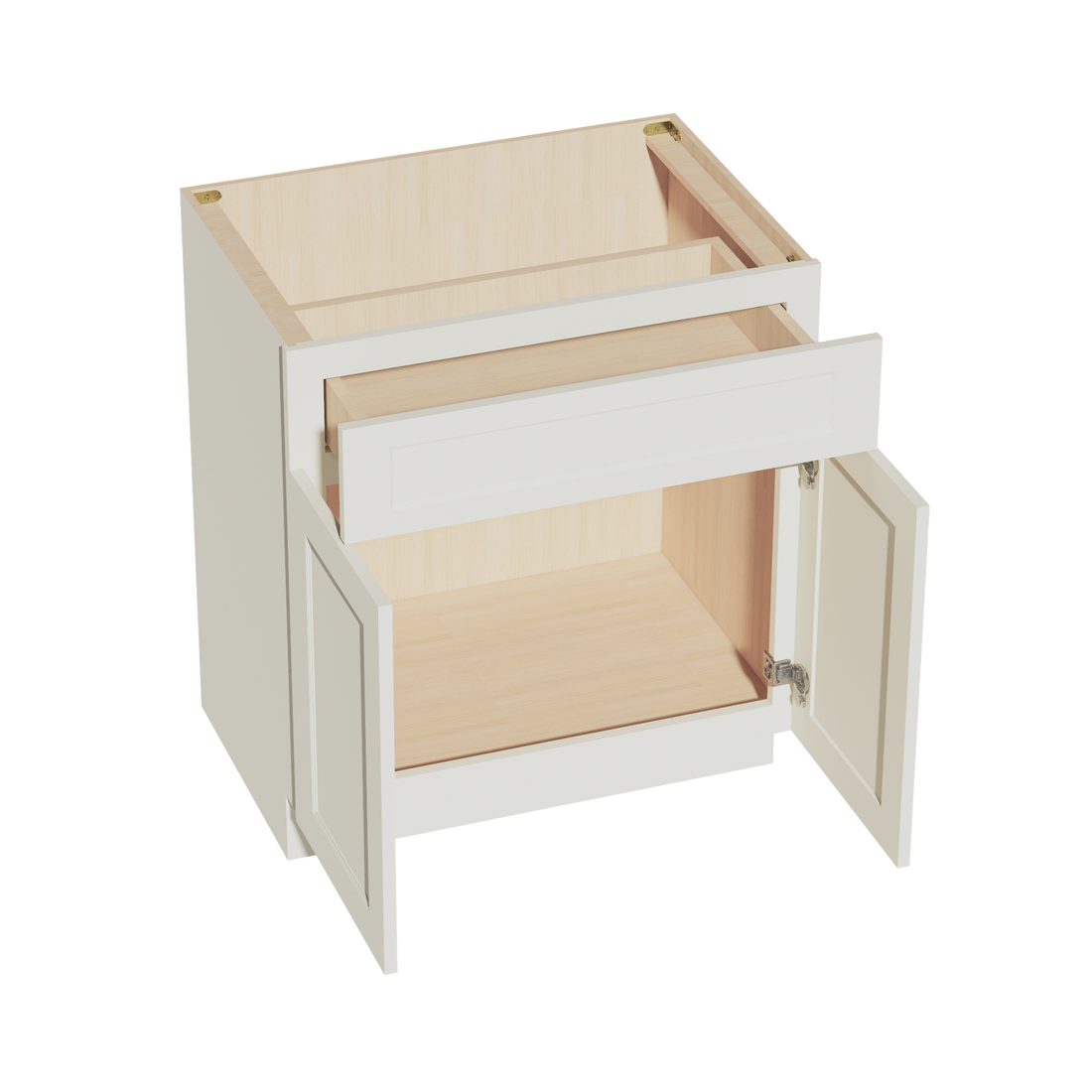 TW-VB3021: Creamy White Shaker 30"W x 34-1/2"H x 21"D 2 Doors & 1 Drawer Double Door Vanity Base Cabinets