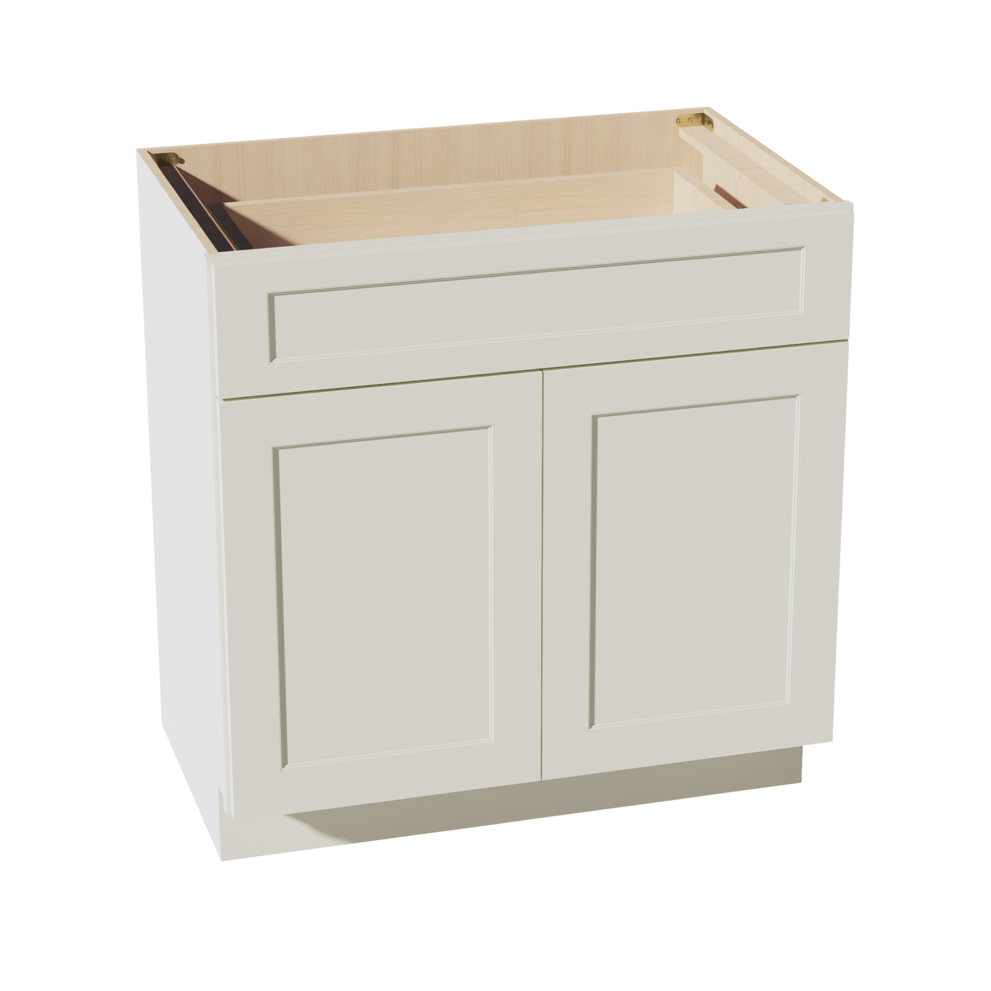 TW-VB3321: Creamy White Shaker 33"W x 34-1/2"H x 21"D 2 Doors & 1 Drawer Double Door Vanity Base Cabinets