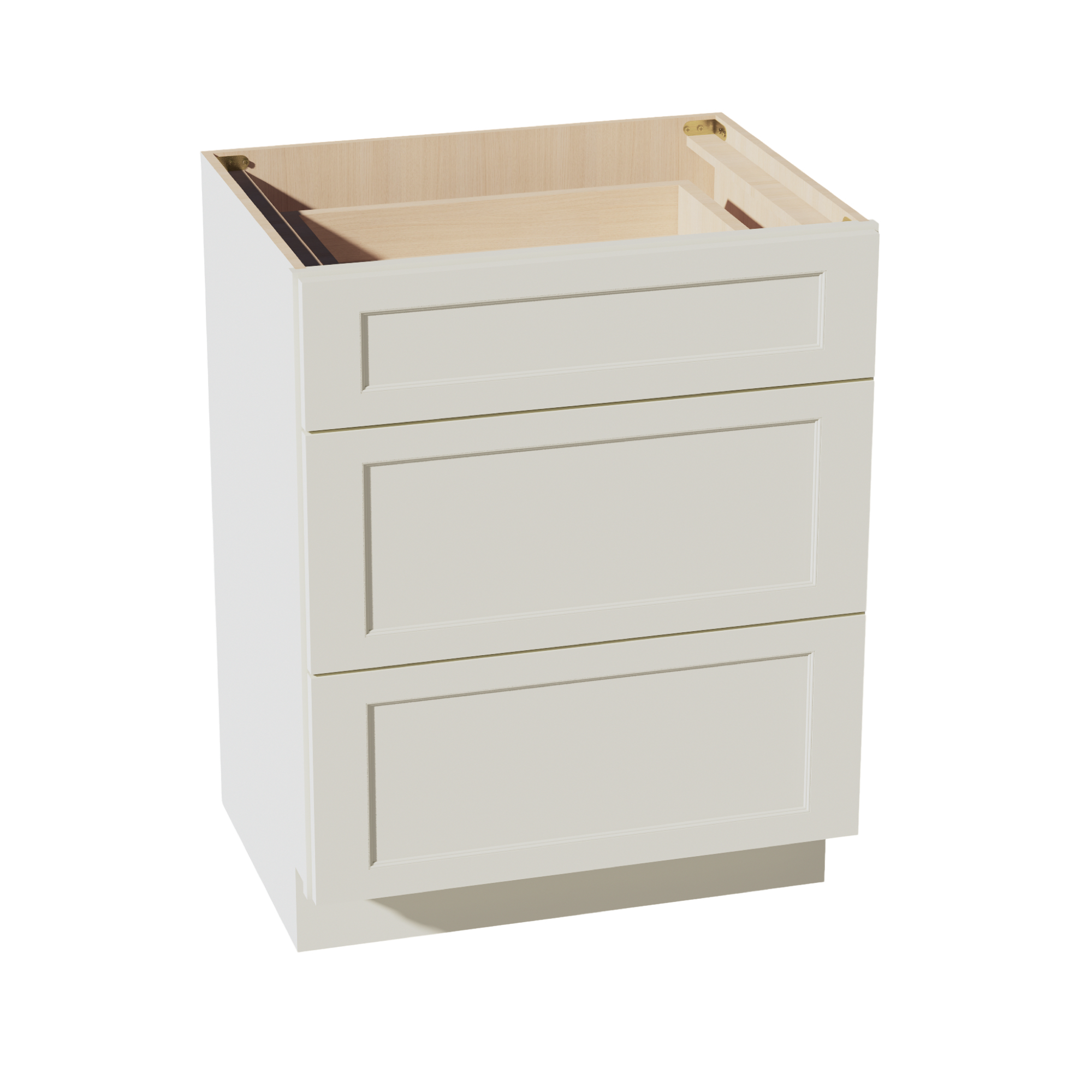 TW-VDB2721: Creamy White Shaker 27"W x 34-1/2"H x 21"D  3 Drawers Vanity Base Cabinets