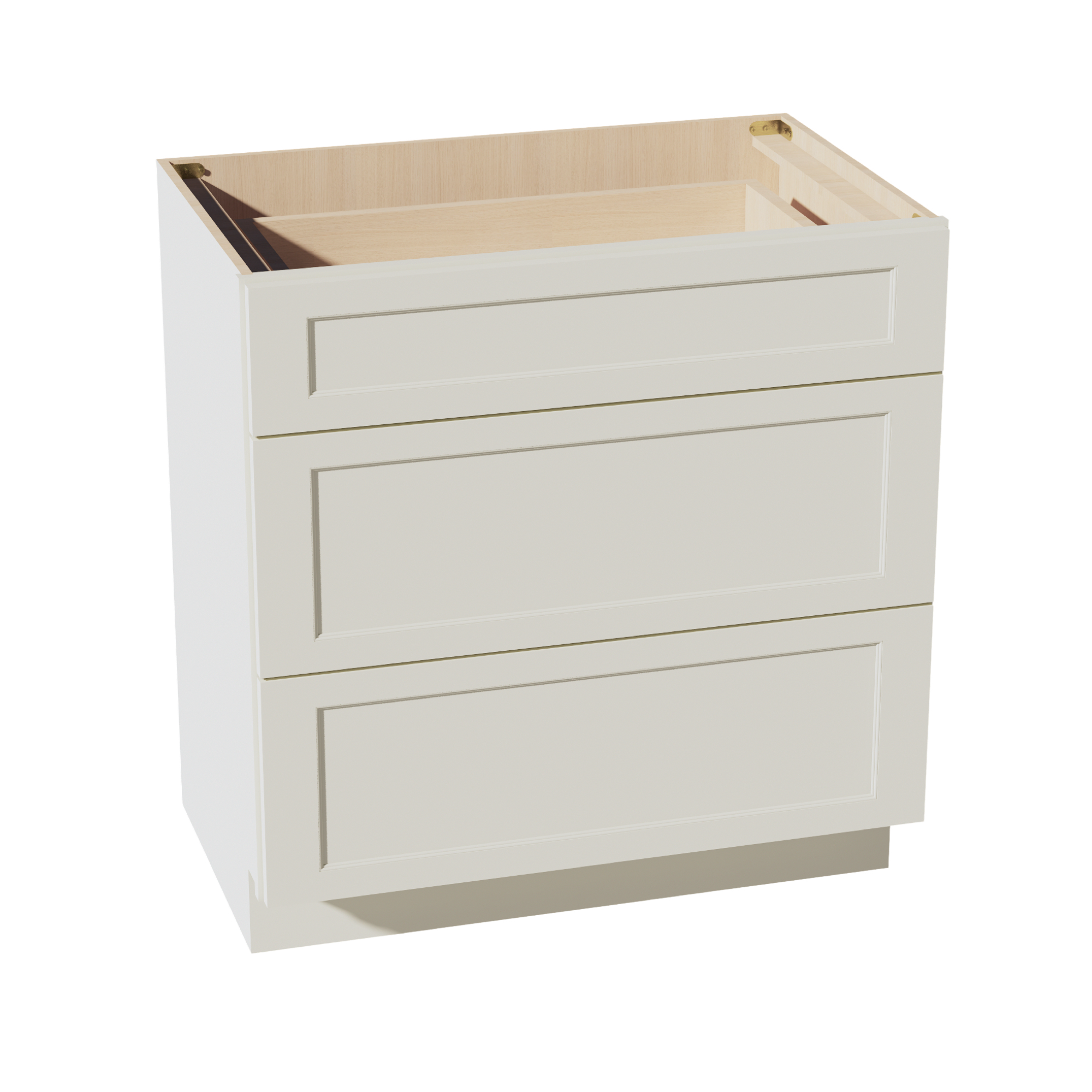 TW-VDB3321: Creamy White Shaker 33"W x 34-1/2"H x 21"D  3 Drawers Vanity Base Cabinets