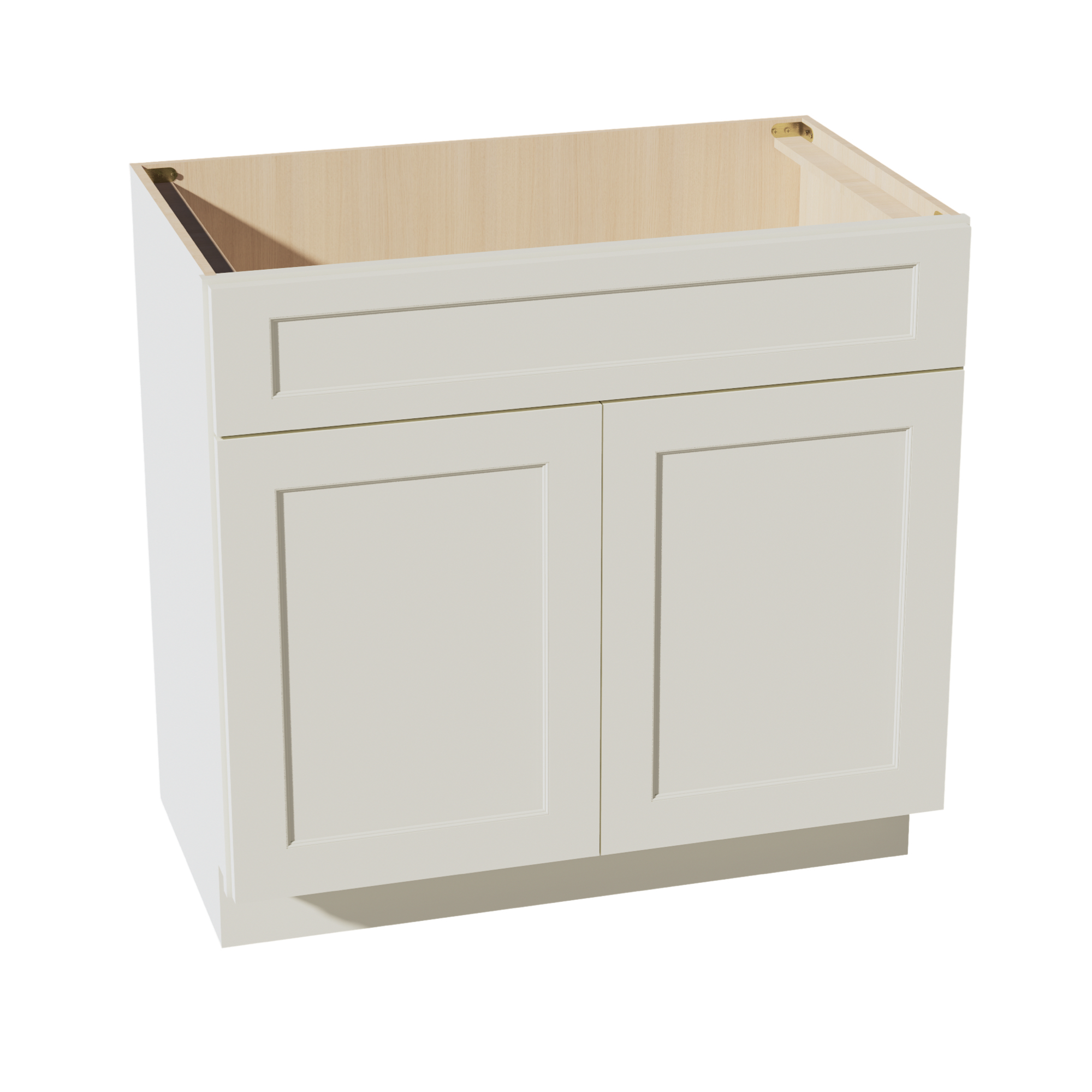 TW-VSB3621: Creamy White Shaker 36"W x 34-1/2"H x 21"D 2 Doors & 1 False Drawer Vanity Sink Base Cabinets