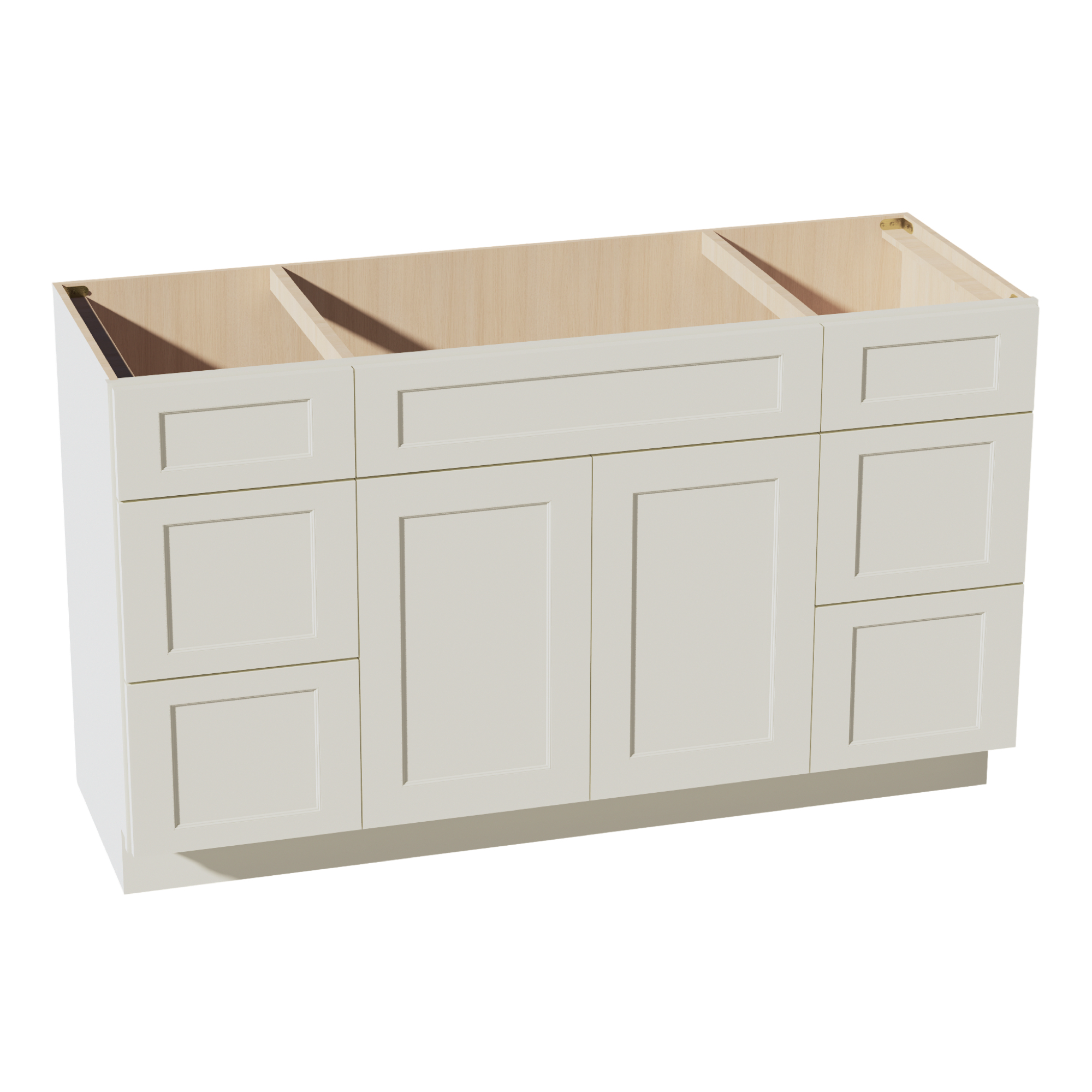 TW-VSD60SINGLE: Creamy White Shaker 60"W x 34-1/2"H x 21"D 2 Doors, 6 Drawers & 1 False Drawer Single Sink Vanity Base Combo Cabinets