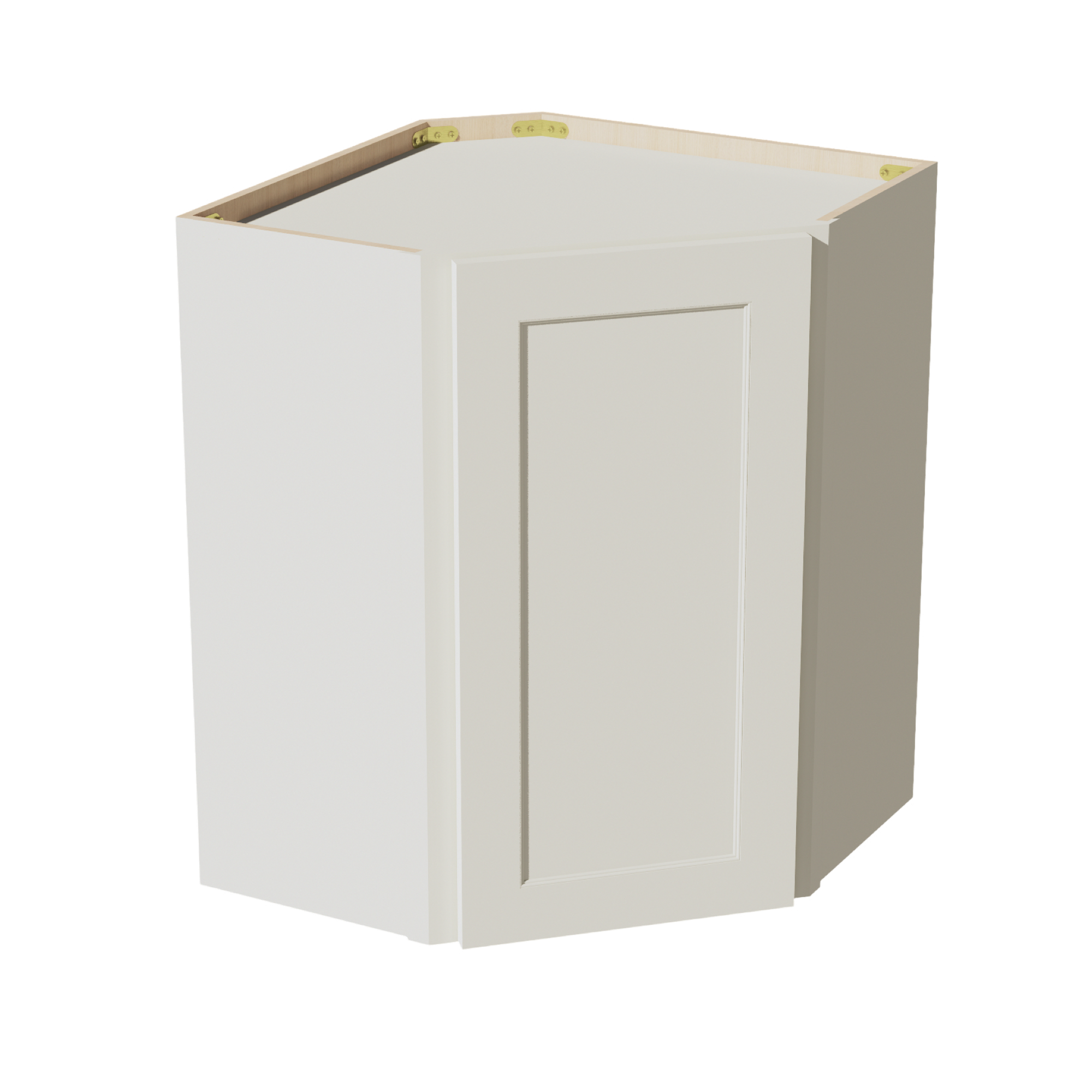 TW-WDC2430: Creamy White Shaker 24"W x 30"H 1 Door & 2 Shelves Diagonal Wall Corner Cabinet