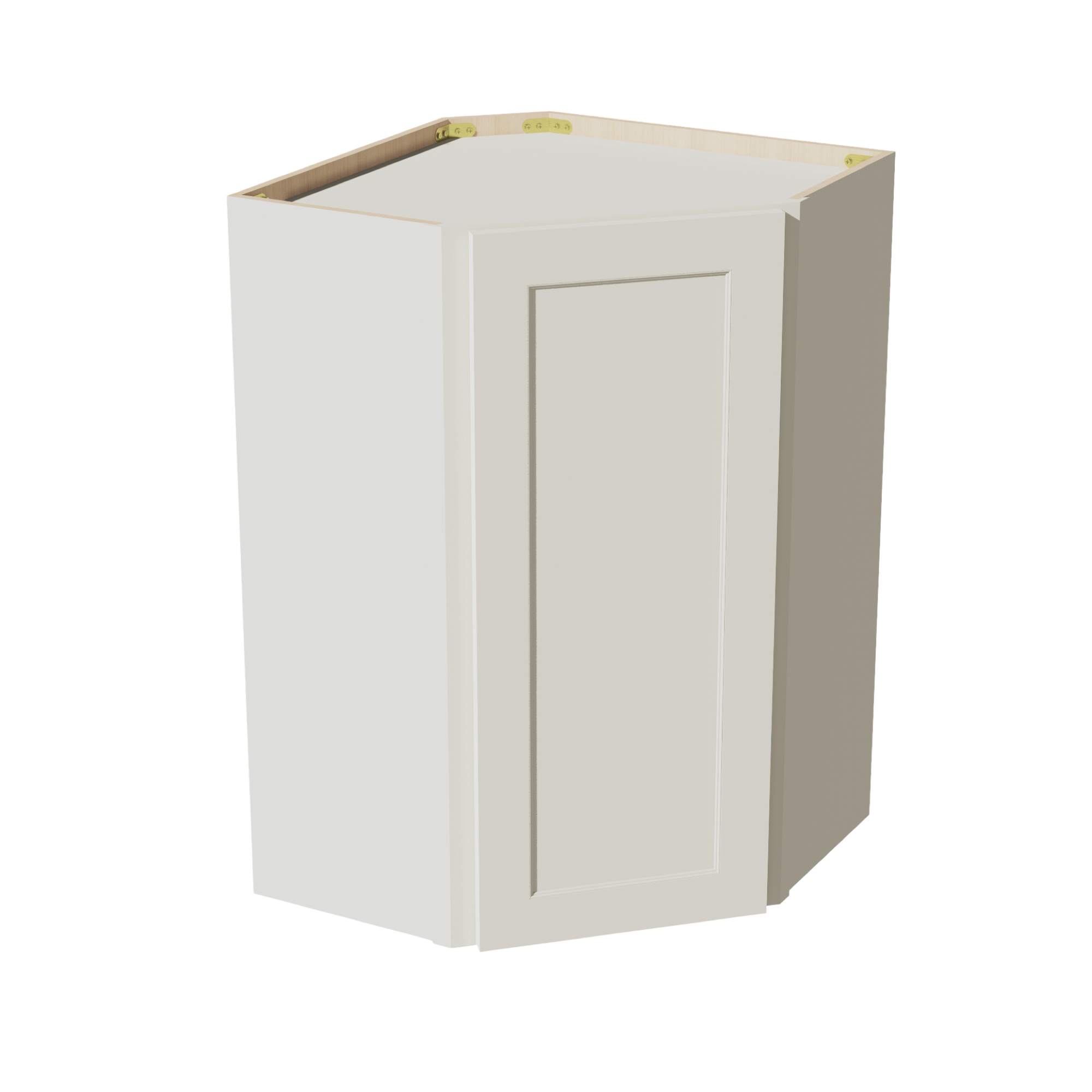 TW-WDC2436: Creamy White Shaker 24"W x 36"H 1 Door & 2 Shelves Diagonal Wall Corner Cabinet
