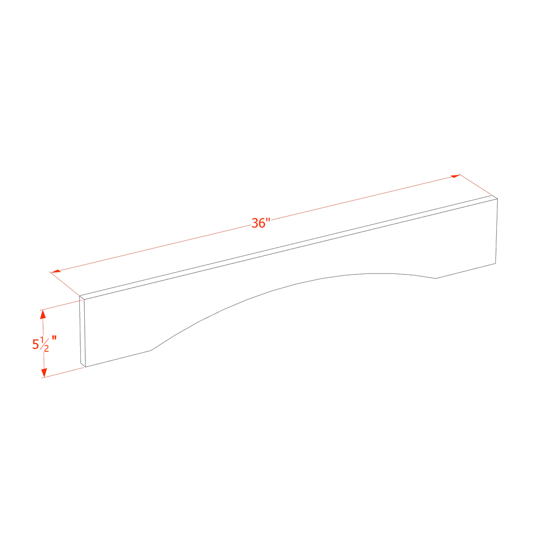 TW-VAR36: Creamy White Shaker 36"W x 5-1/2"H x 3/4"D Arched Valance