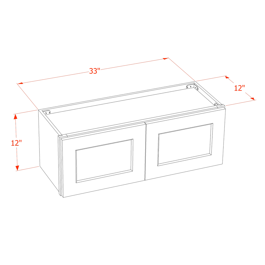 TW-W3312: Creamy White Shaker 33"W x 12"H 2 Doors Standard Wall Bridge Cabinet