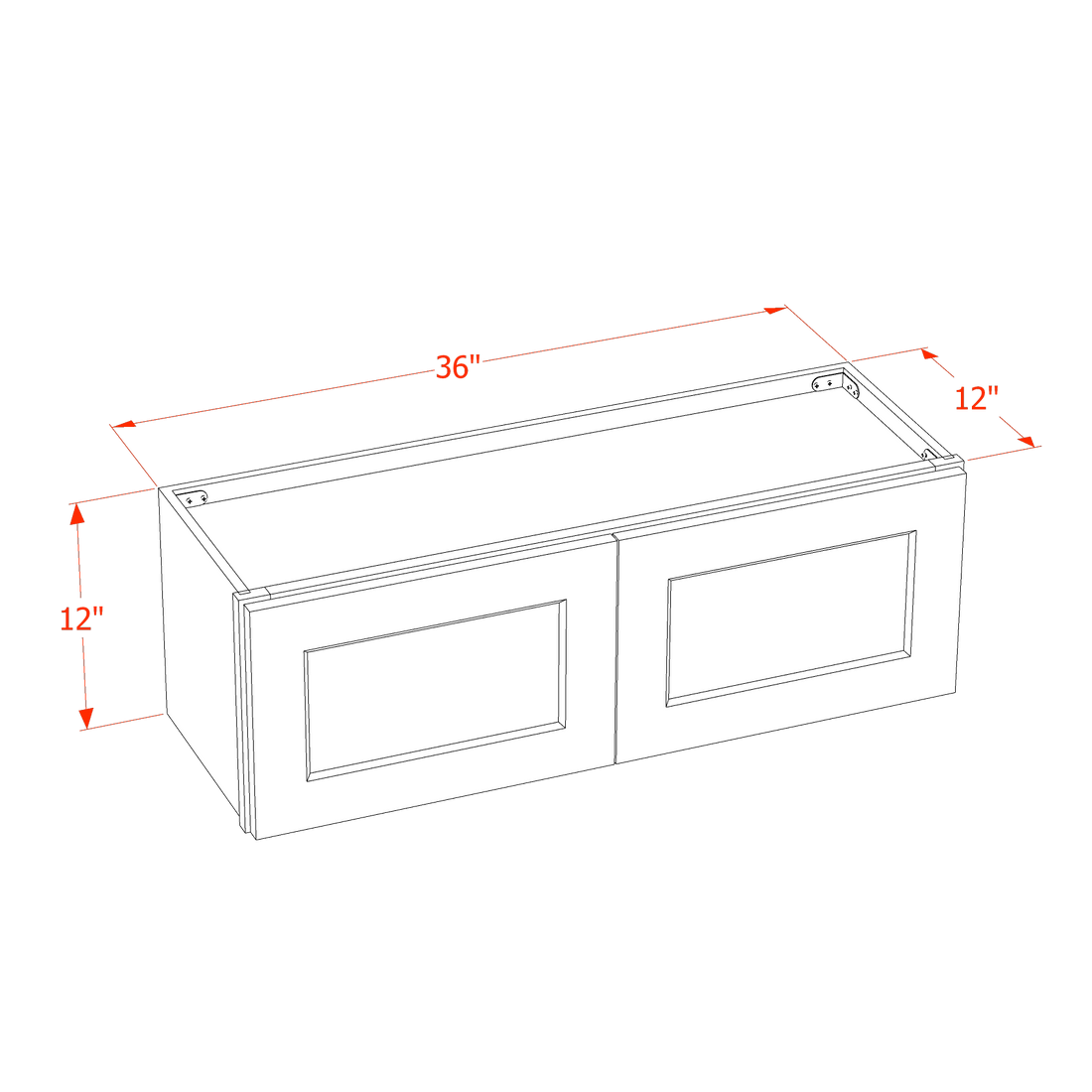 TW-W3612: Creamy White Shaker 36"W x 12"H 2 Doors Standard Wall Bridge Cabinet