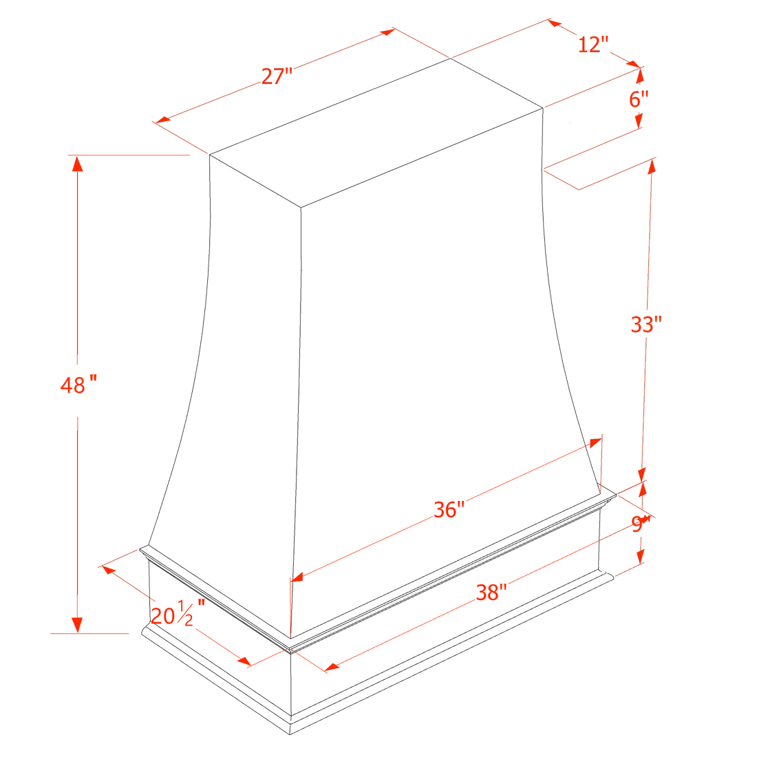 TW-WRH3648: Creamy White Shaker 36"W x 48"H Wood Wall Mounted Range Hoods