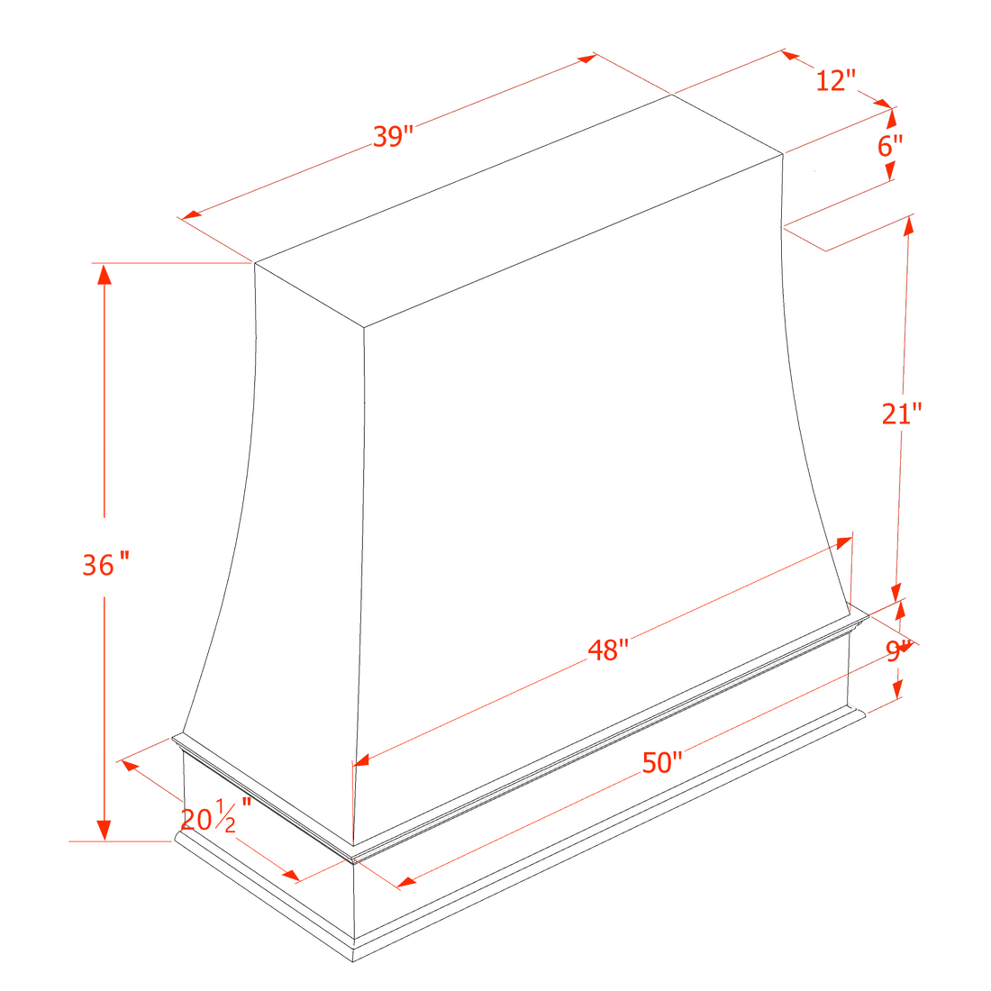 TW-WRH4836: Creamy White Shaker 48"W x 36"H Wood Wall Mounted Range Hoods