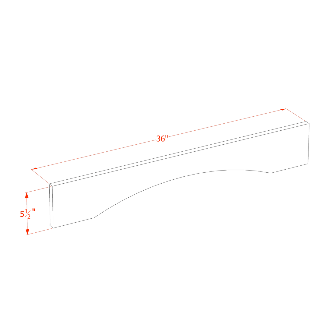 HA-VAR36: Ash Gray Shaker 36"W x 5-1/2"H x 3/4"D Arched Valance
