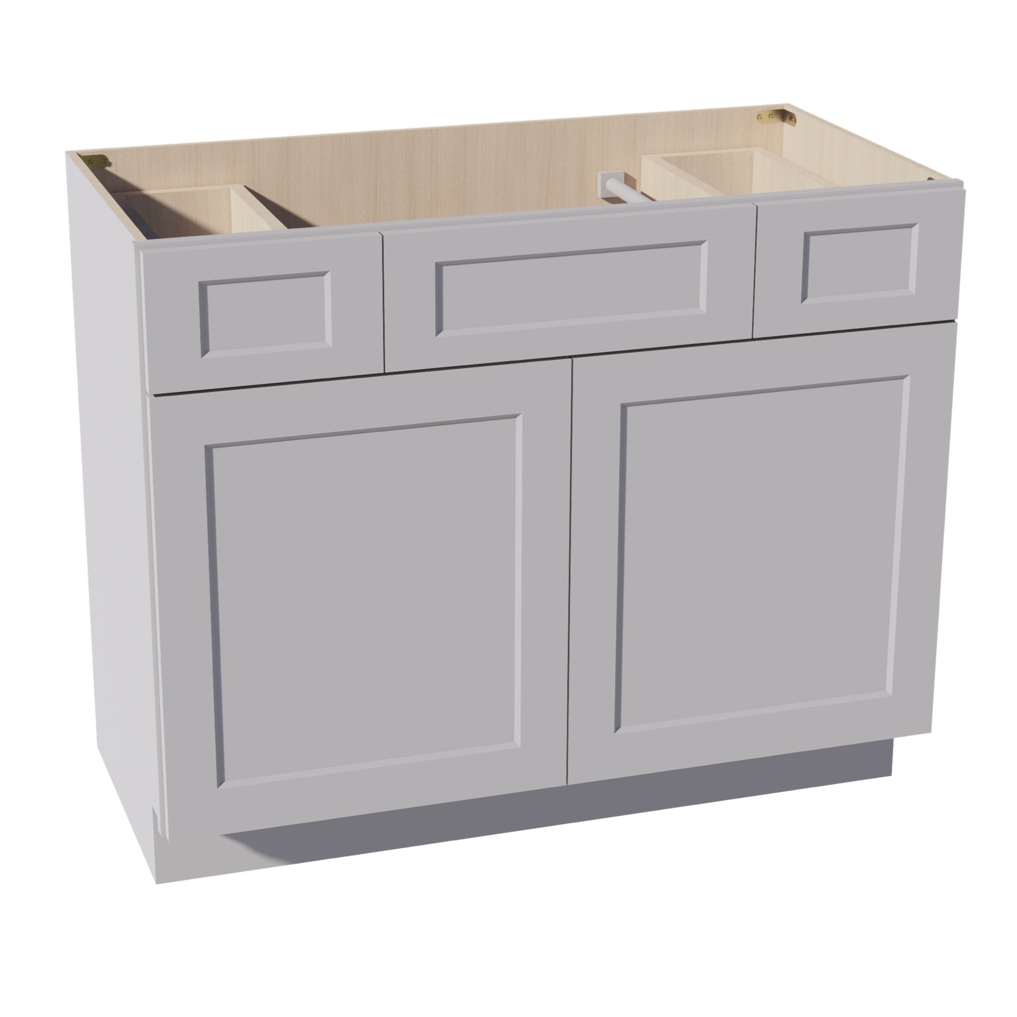 HA-VSD4221: Ash Gray Shaker  42"W x 34-1/2"H x 21"D 2 Doors, 2 Drawers & 1 False Drawer Centered Vanity Sink Base Cabinets