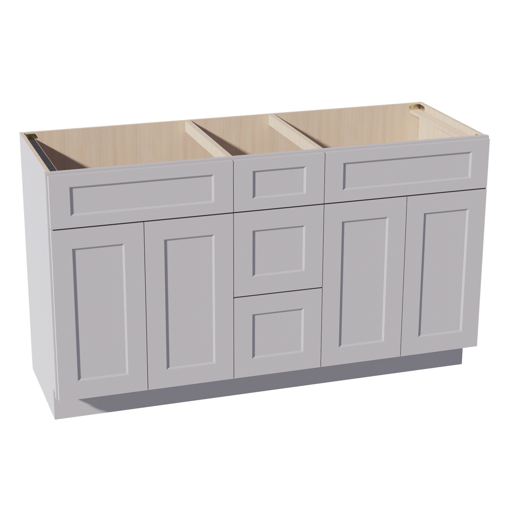 HA-VSD60DOUBLE: Ash Gray Shaker 60"W x 34-1/2"H x 21"D 4 Doors, 3 Drawers & 2 False Drawers Double Sink Vanity Base Combo Cabinets
