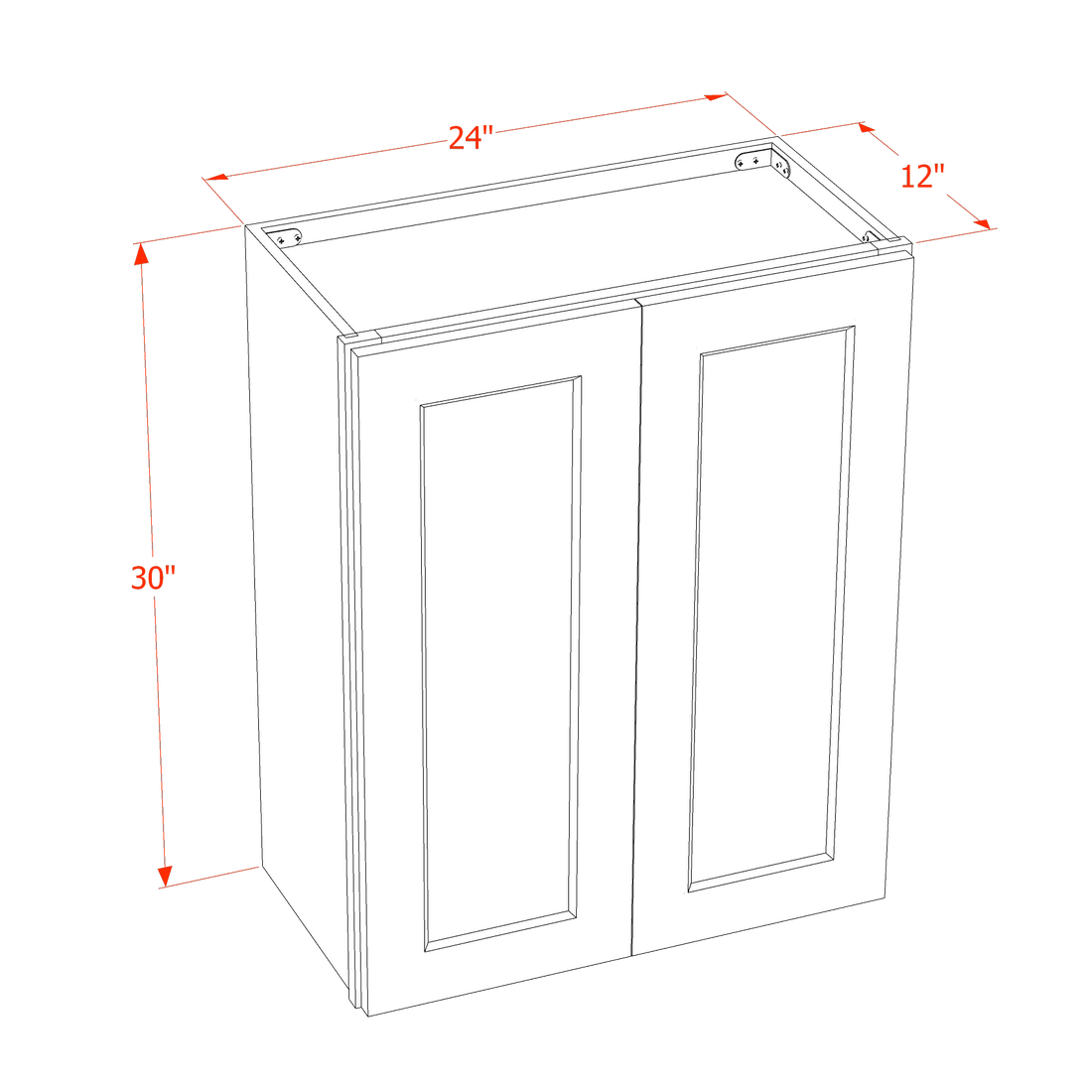 HA-W2430: Ash Gray Shaker 24"W x 30"H 2 Doors & 2 Shelves Standard Wall Cabinet