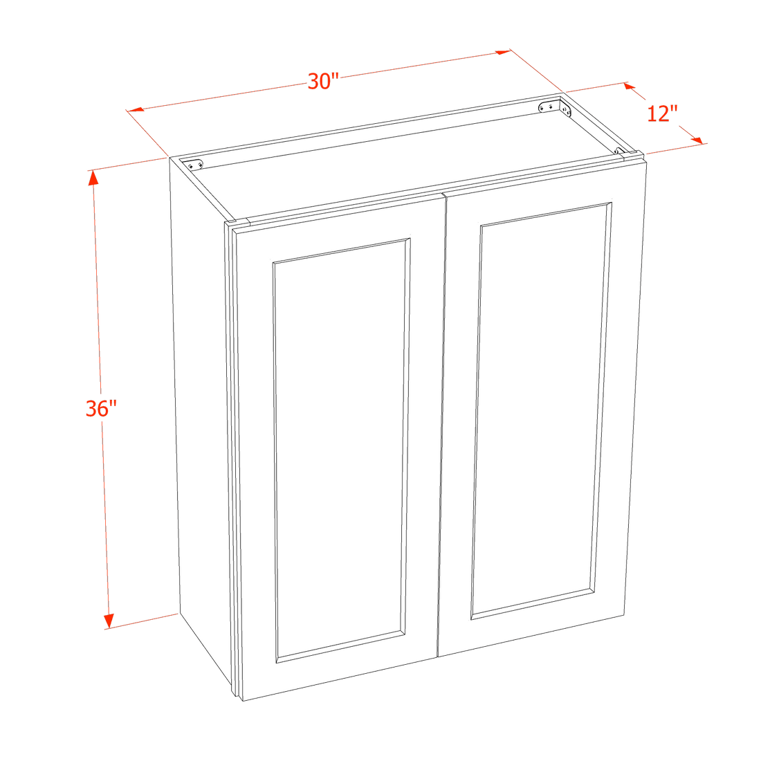HA-W3036: Ash Gray Shaker 30"W x 36"H 2 Doors & 2 Shelves Standard Wall Cabinet