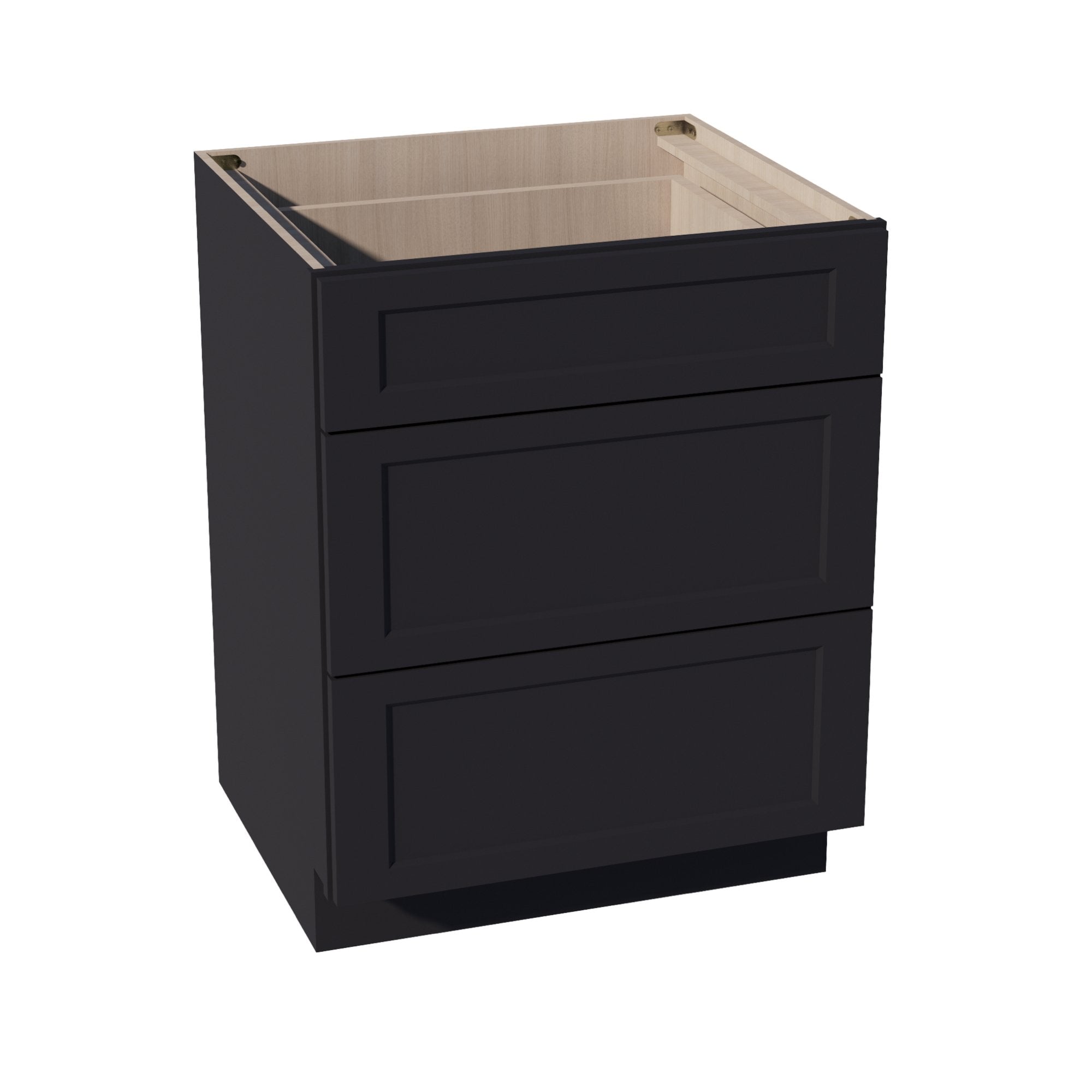 HE-DB27: Ebony Black Shaker 27" 3 Drawers Base Cabinet