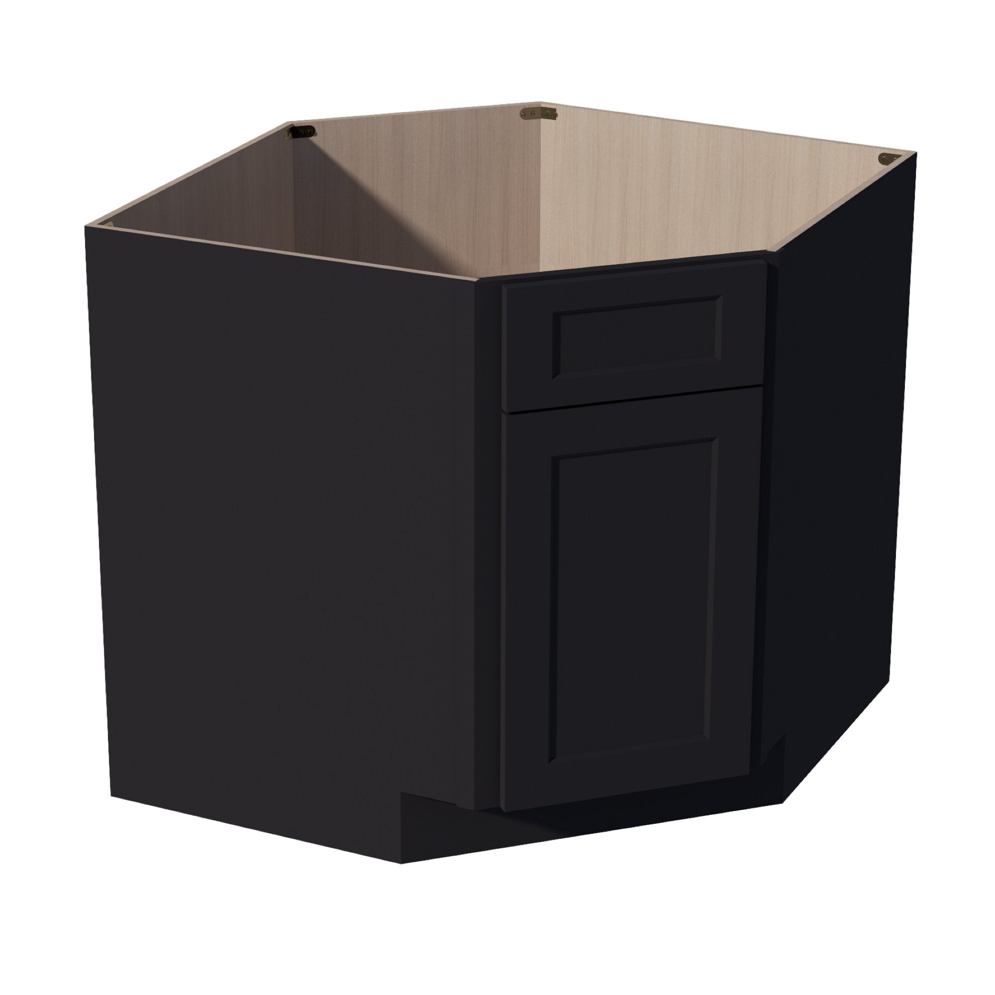 HE-DSB36: Ebony Black Shaker 39" 1 Door 1 False Drawer Corner Sink Base Cabinets