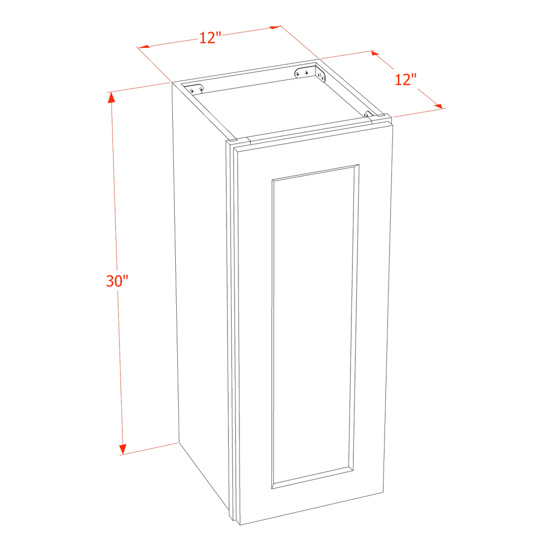 HE-W1230: Ebony Black Shaker 12"W x 30"H 1 Door & 2 Shelves Standard Wall Cabinet