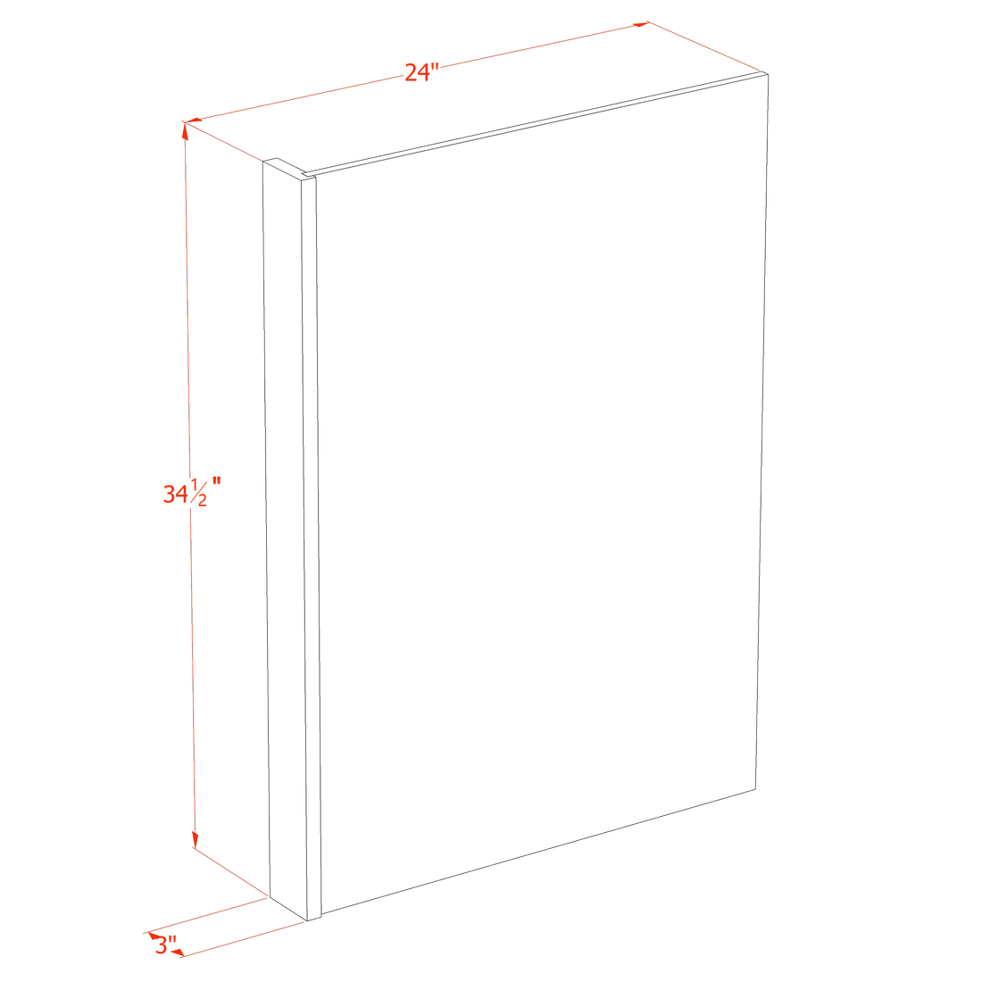 HF-DWR3: Frost White Shaker 3" Filler - 24"W x 34-1/2"H x 1/2"D Dishwasher Return Panel