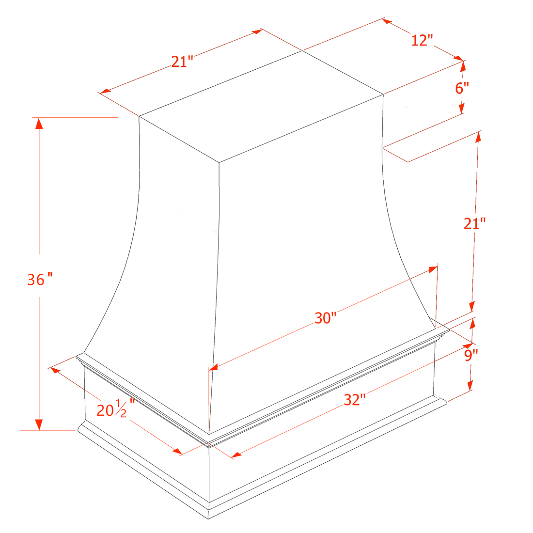 HF-WRH3036: Frost White Shaker 30"W x 36"H Wood Wall Mounted Range Hoods