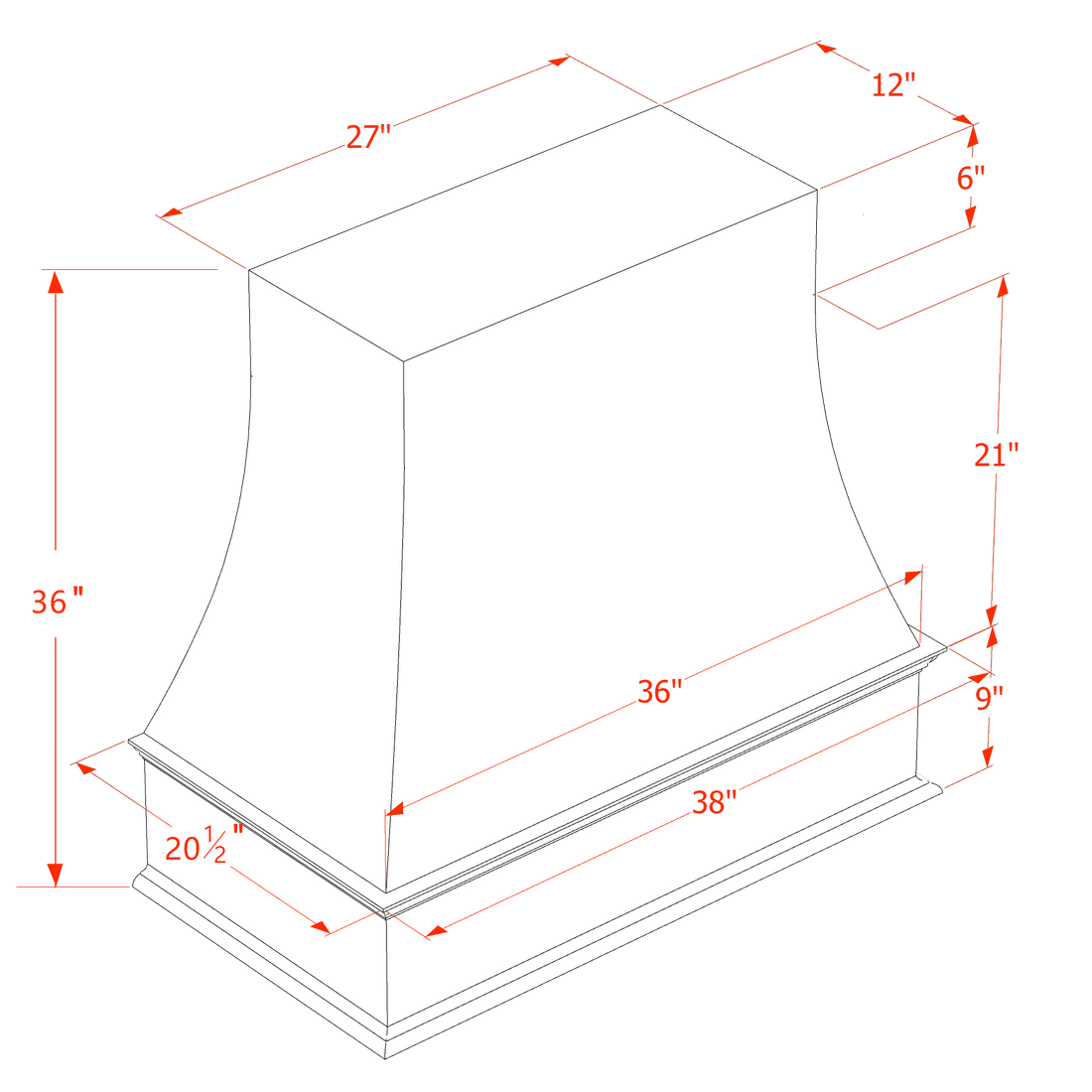 HF-WRH3636: Frost White Shaker 36"W x 36"H Wood Wall Mounted Range Hoods