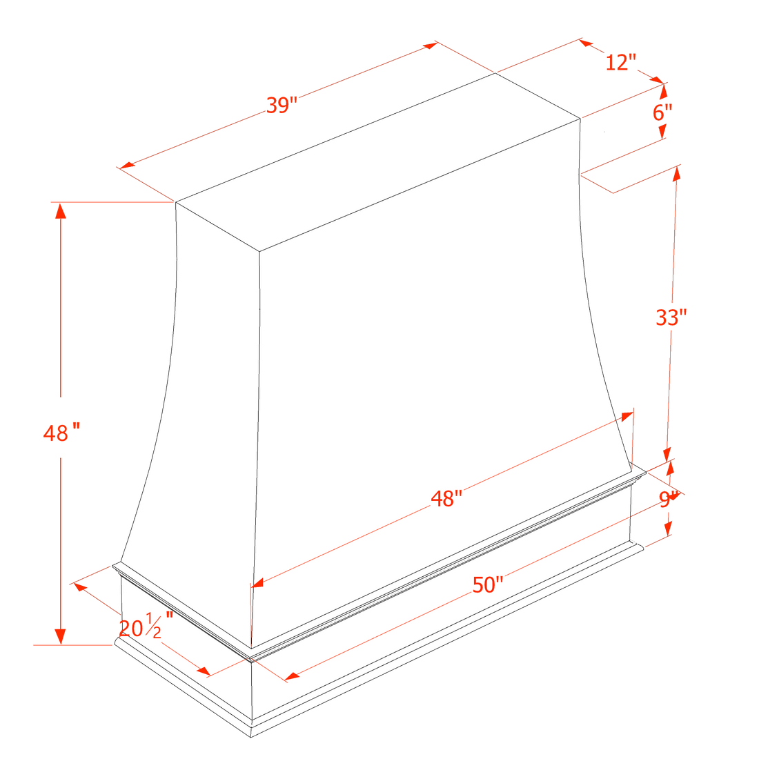 HF-WRH4848: Frost White Shaker 48"W x 48"H Wood Wall Mounted Range Hoods