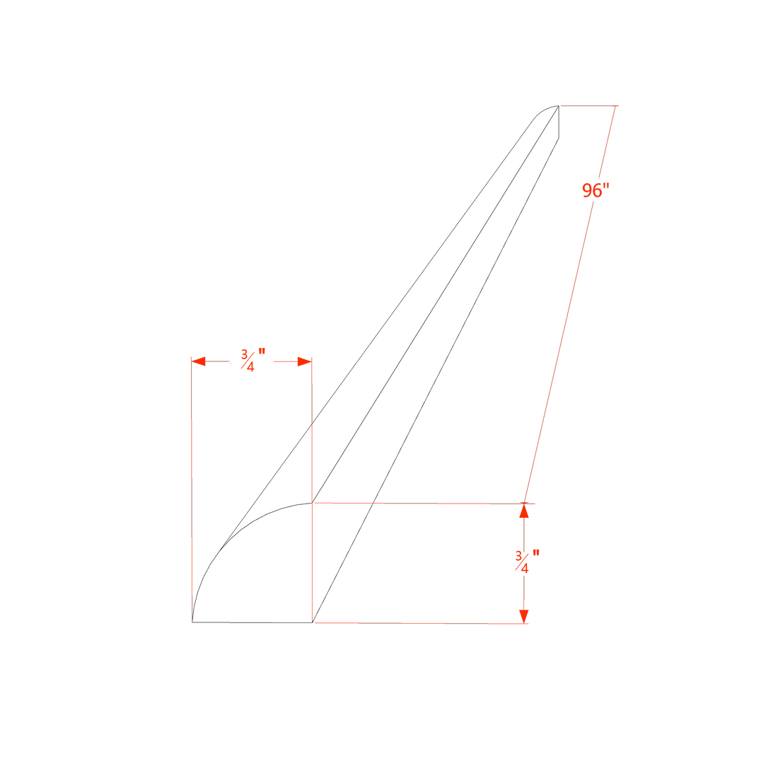 HG-QRM: Dark Gray Shaker 96"W x 3/4"H x 3/4"D Quarter Round Shoe Molding