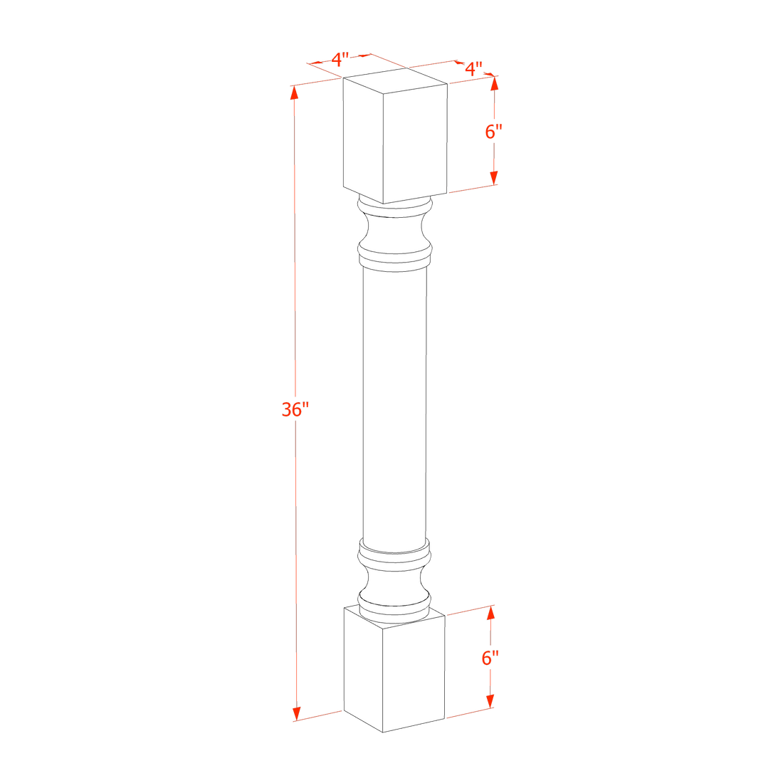 HG-RP436: Dark Gray Shaker 04"W x 36"H x 04"D Round Roman Pillar