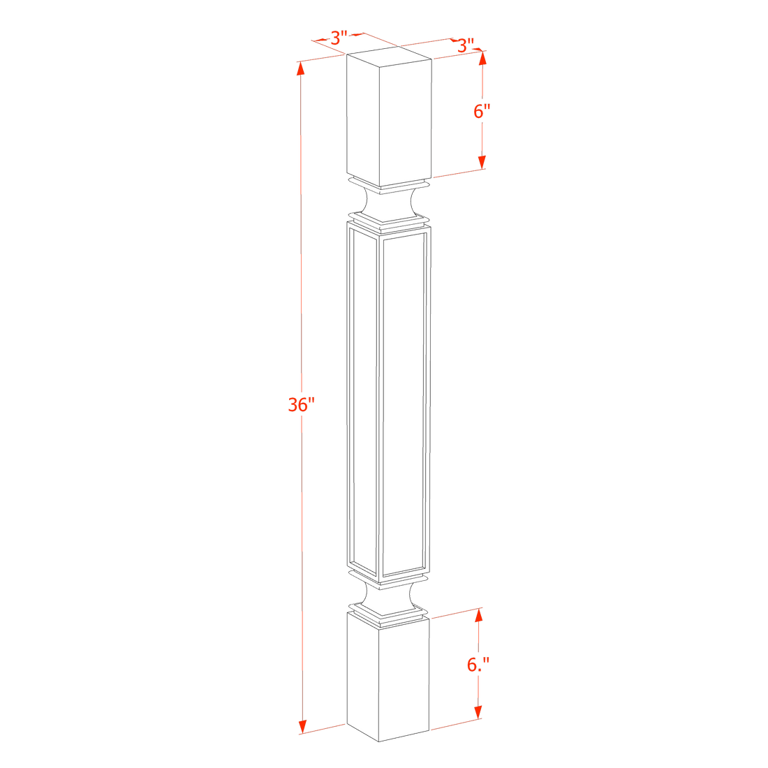 HG-SP336: Dark Gray Shaker 03"W x 36"H x 03"D Square Roman Pillar