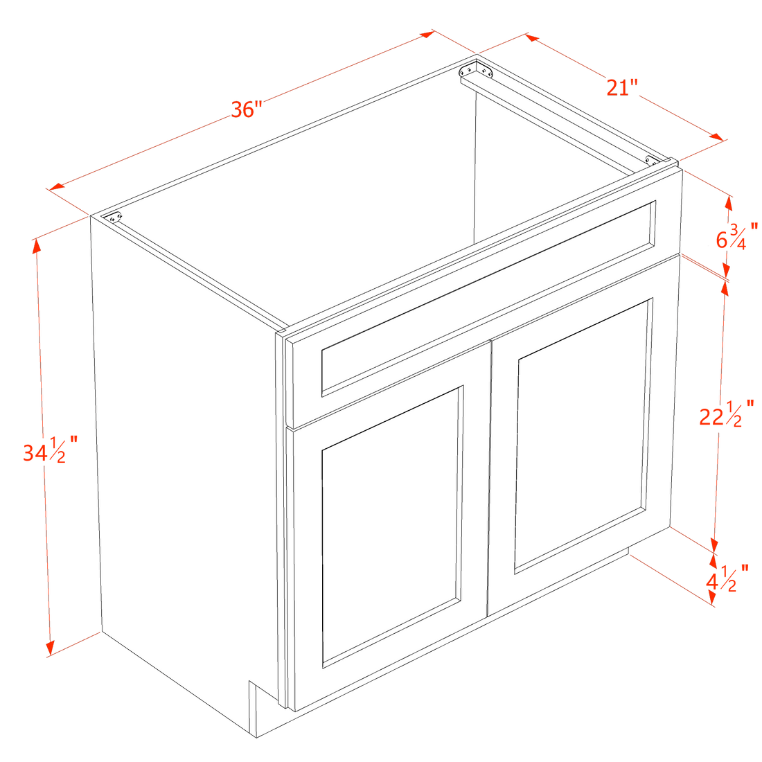 HT-VSB3621: Timber Wood Shaker 36"W x 34-1/2"H x 21"D 2 Doors & 1 False Drawer Vanity Sink Base Cabinets