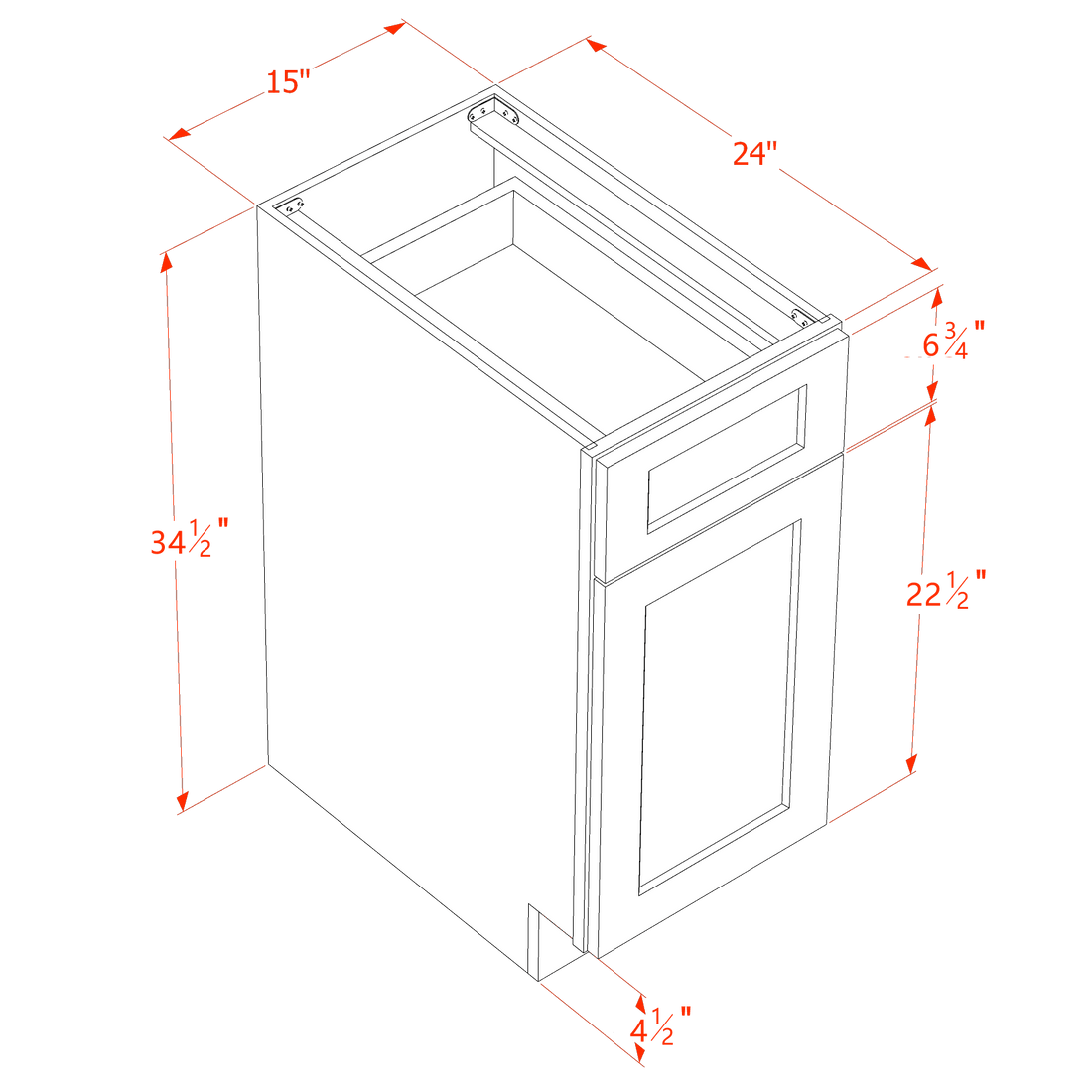 SF-B15: Frost White Slim Shaker 15" 1 Drawer 1 Door Standard Base Cabinet