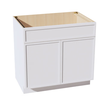 SF-SB36: Frost White Slim Shaker 36" 2 Doors 1 False Drawer Sink Base Cabinet